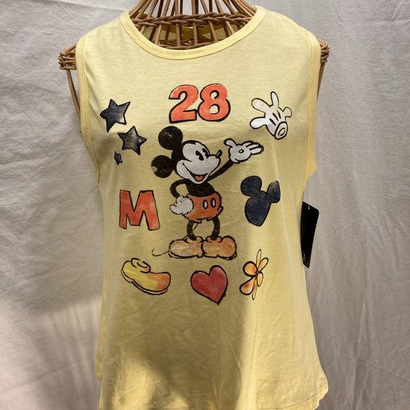 DISNEY MICKEY MOUSE TANK YELLOW OPEN BACK TOP FLOWERS HEART SIZE M - Picture 1 of 3